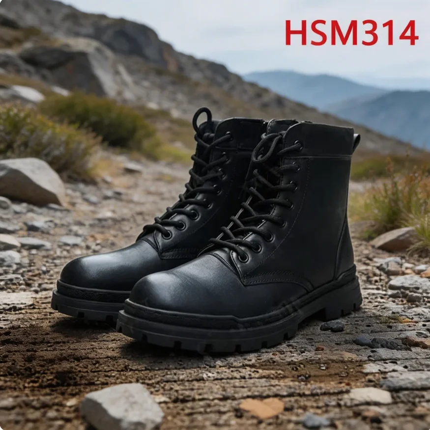 ZYF,outdoor Survival Full Leather Combat Boots with Magic Tape Gravel Path Stitching Rubber Outsole Tactical Boots HSM314