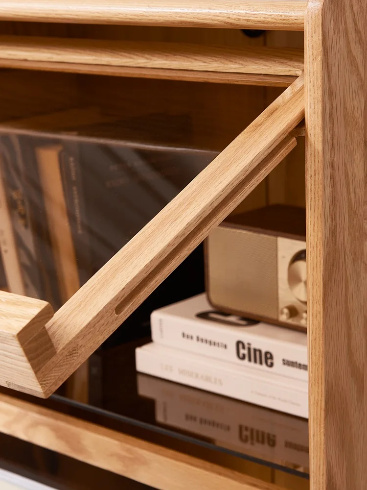 L3101 Nordic Style Living Room Furniture Solid Oak Wood TV Side Cabinet with 2 Drawers and 2 Flip Doors