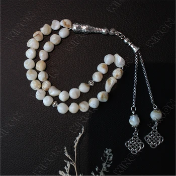 9-11mm Genuine White Mother Of Pearl Shell Beads With Sliver Accessories Islamic Tasbeh Muslim Prayer Beads Rosary Jewelry