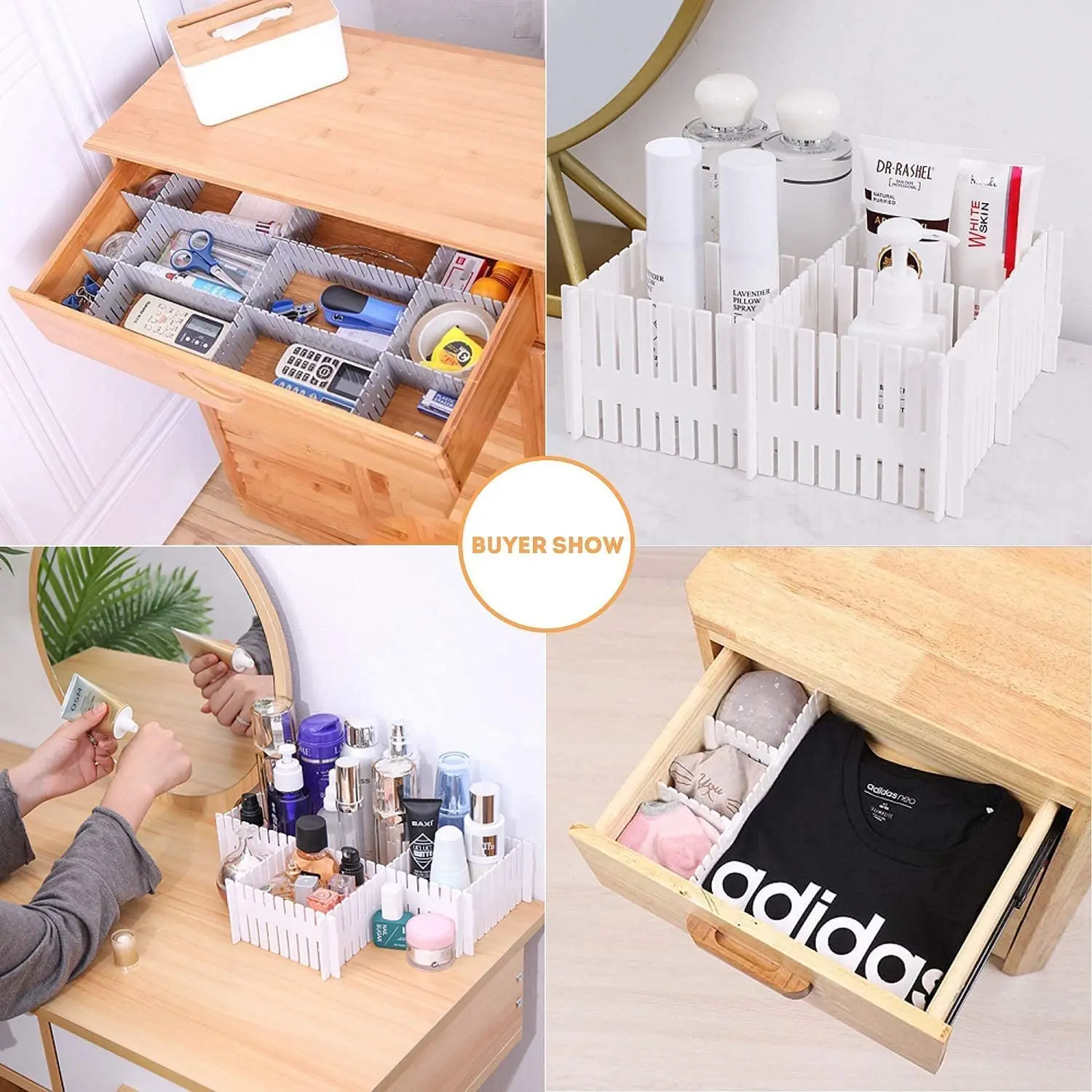 4 Pcs PACK Adjustable Organizer Drawer Divider Drawer Separator  Underwear Socks Household Combination Plastic Drawer Dividers