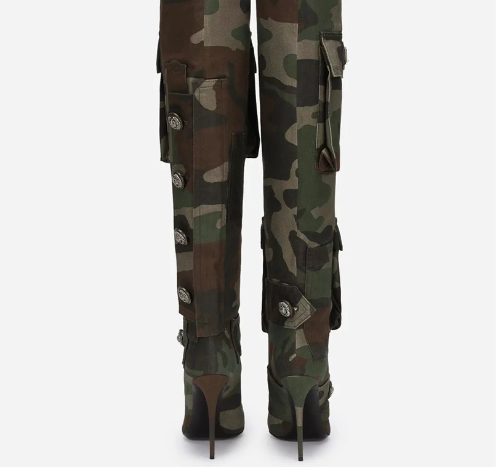 New Styles Camouflage Cloth Boots High Heel Fashion Large Size With Belt Women Over The Knee Boots - Image 5
