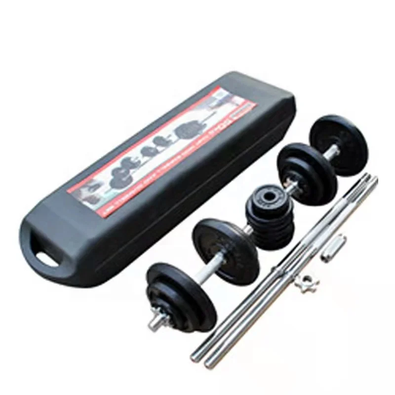 Gym Accessories Free Weight 50kg Black Painted Barbell Dumbbell Set  Galvanize Coating Weightlifting Set With Case
