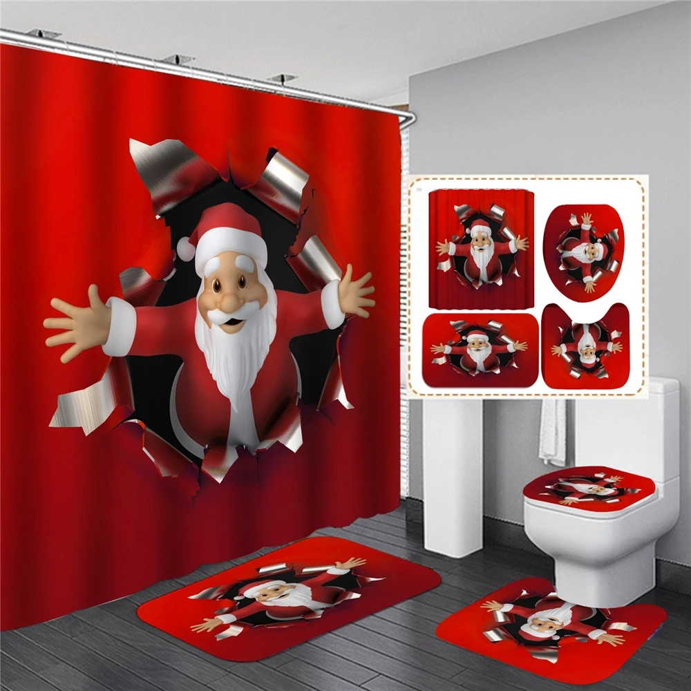 Hot Sale Wholesale Christmas New Hd Digital Printing Waterproof Polyester Shower Curtain Set High Quality