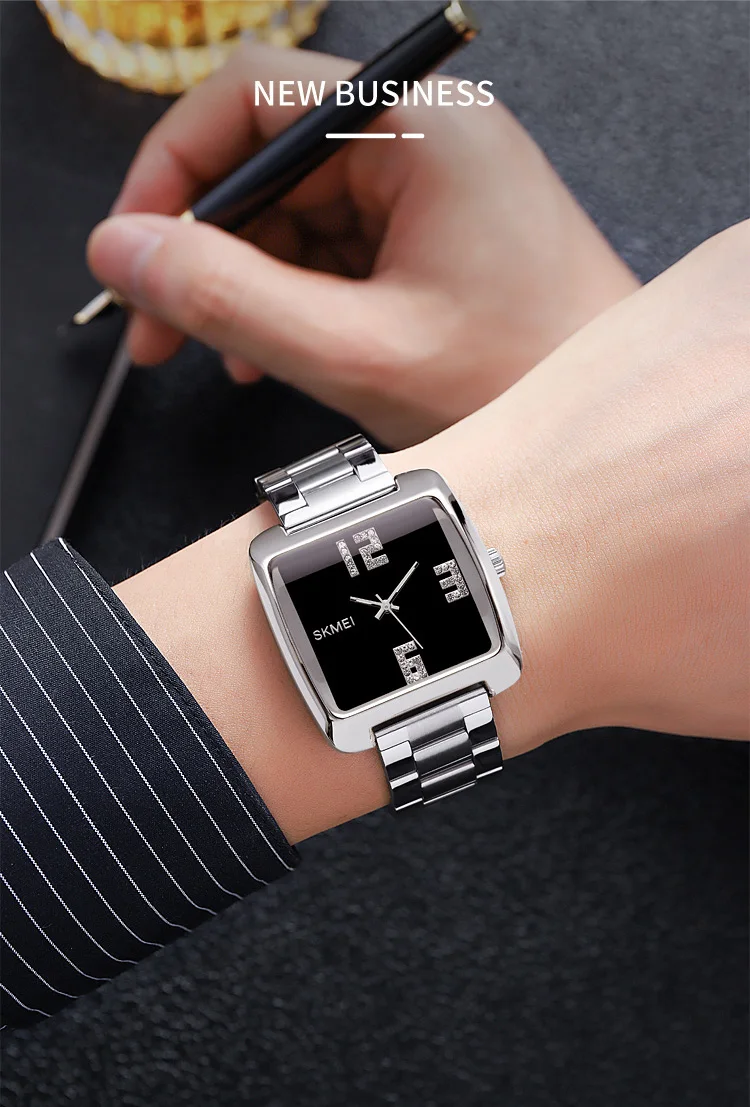 SKMEI 2138 Luxury Square Sport Men's Quartz Watch Stainless Steel