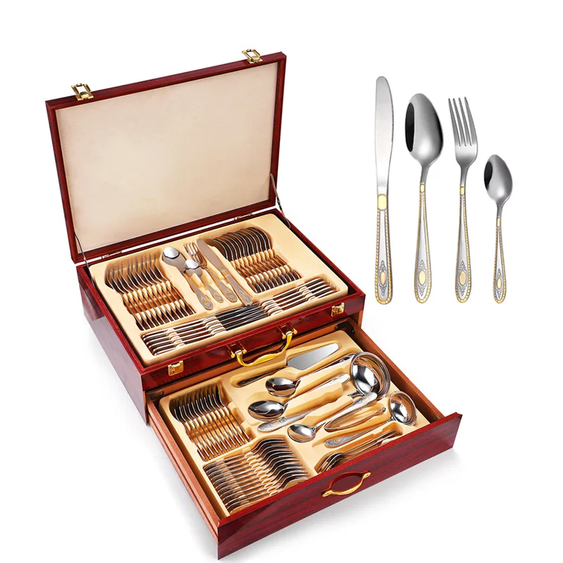 Luxury King Crown Handle 16 20 24 25 30 72 Piece Spoon Fork Knife Flatware Silverware Cutlery Set