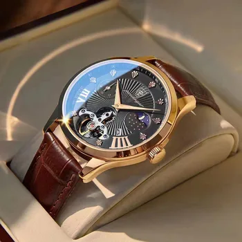 POEDAGAR Casual Diamond Watch for Men Luxury Skeleton Watches Mens Fashion Waterproof Quartz Wristwatches Gold Montre Homme