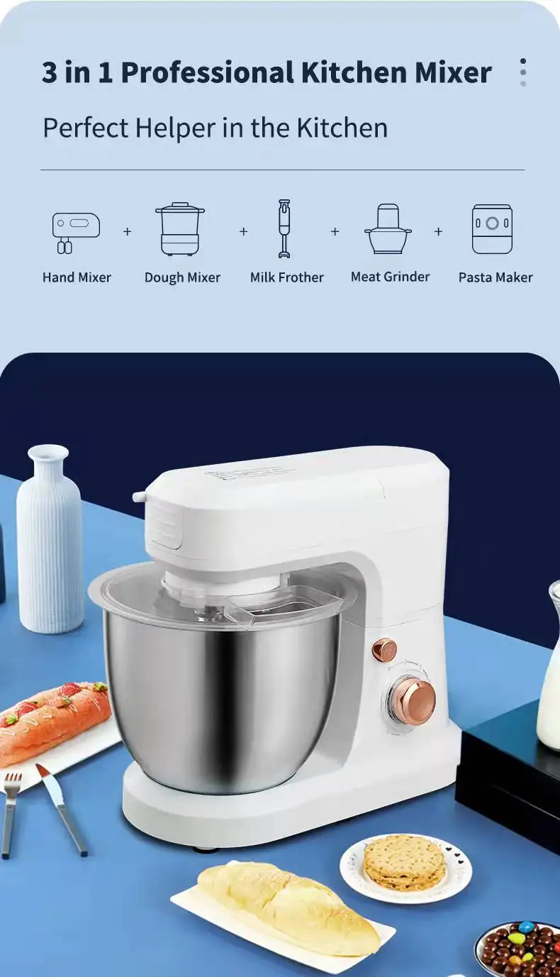 5 In 1 Professional Cake Mixer Machine With Rotating Bowl Food