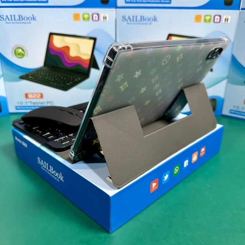 10 Inch Tablets With Sim Card SAILBook B22 10.1 Android Tablet HD Screen with a Keyboard and Mouse 5600mah Tablet Pc for Kids