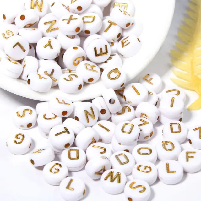 4*7mm 3600pcs/bag White & Gold Color Alphabet A-Z Acrylic Letter Beads for DIY Jewelry Bracelet Making