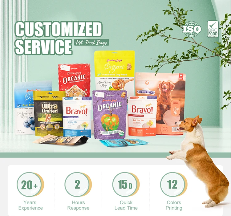 Custom Biodegradable Dog Food Bag With Resealable Zipper Dog Treat And
