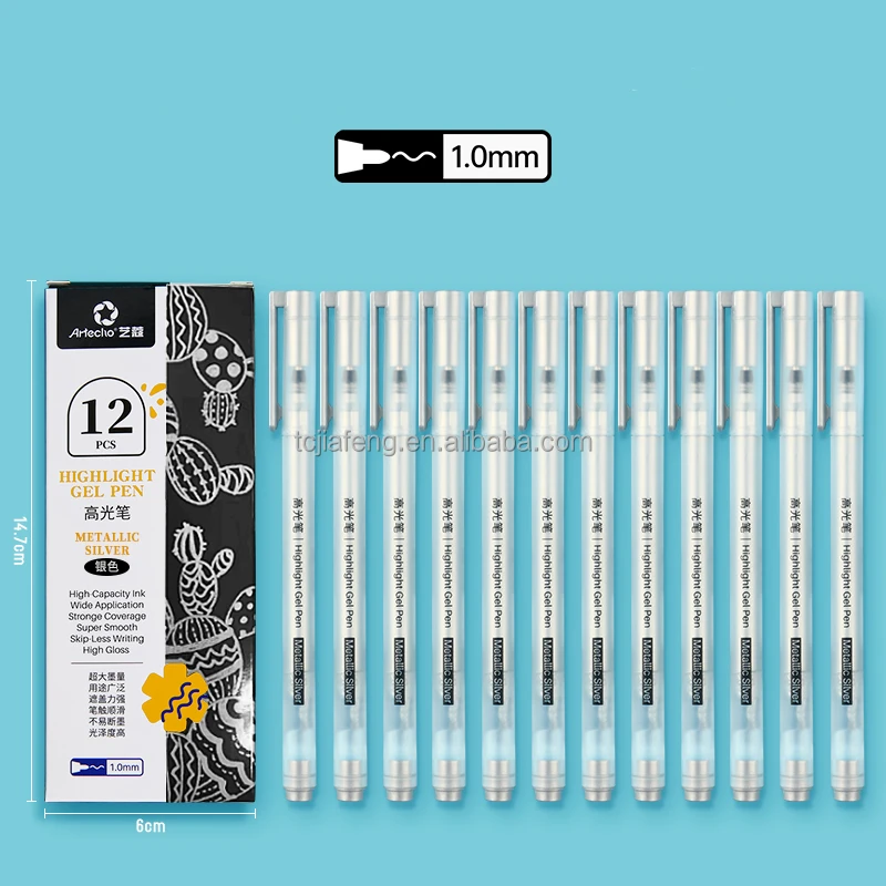 Artecho pena Gel perak metalik pena penanda Highlighter besar dengan  tinta berkilau untuk penggunaan promosi bahan plastik