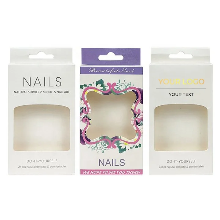Custom Press on Nail Packaging Box Paper or Plastic Nail Product Box Press on Nail Packaging Box with Hanging Hole