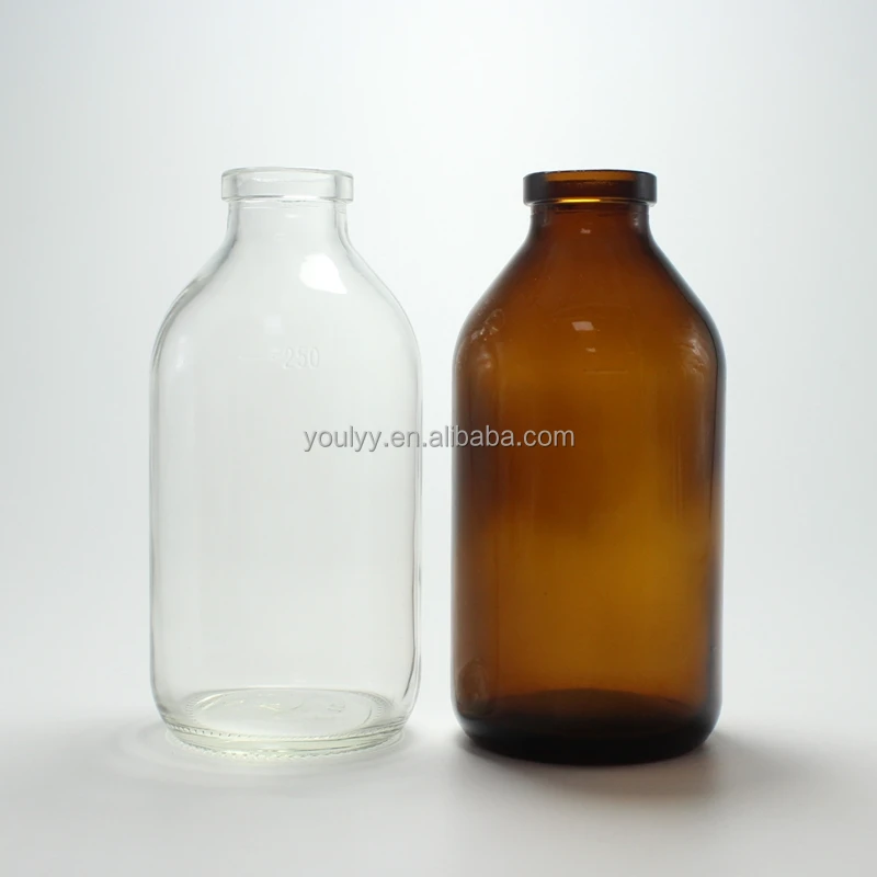 250ml Clear and Amber Injection Molded Glass Bottle 32mm Neck