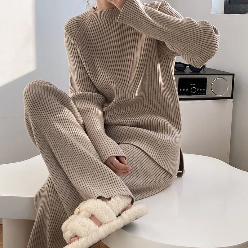 2024 Autumn Winter Fashion Women's Twin Set Crew Neck Top Long