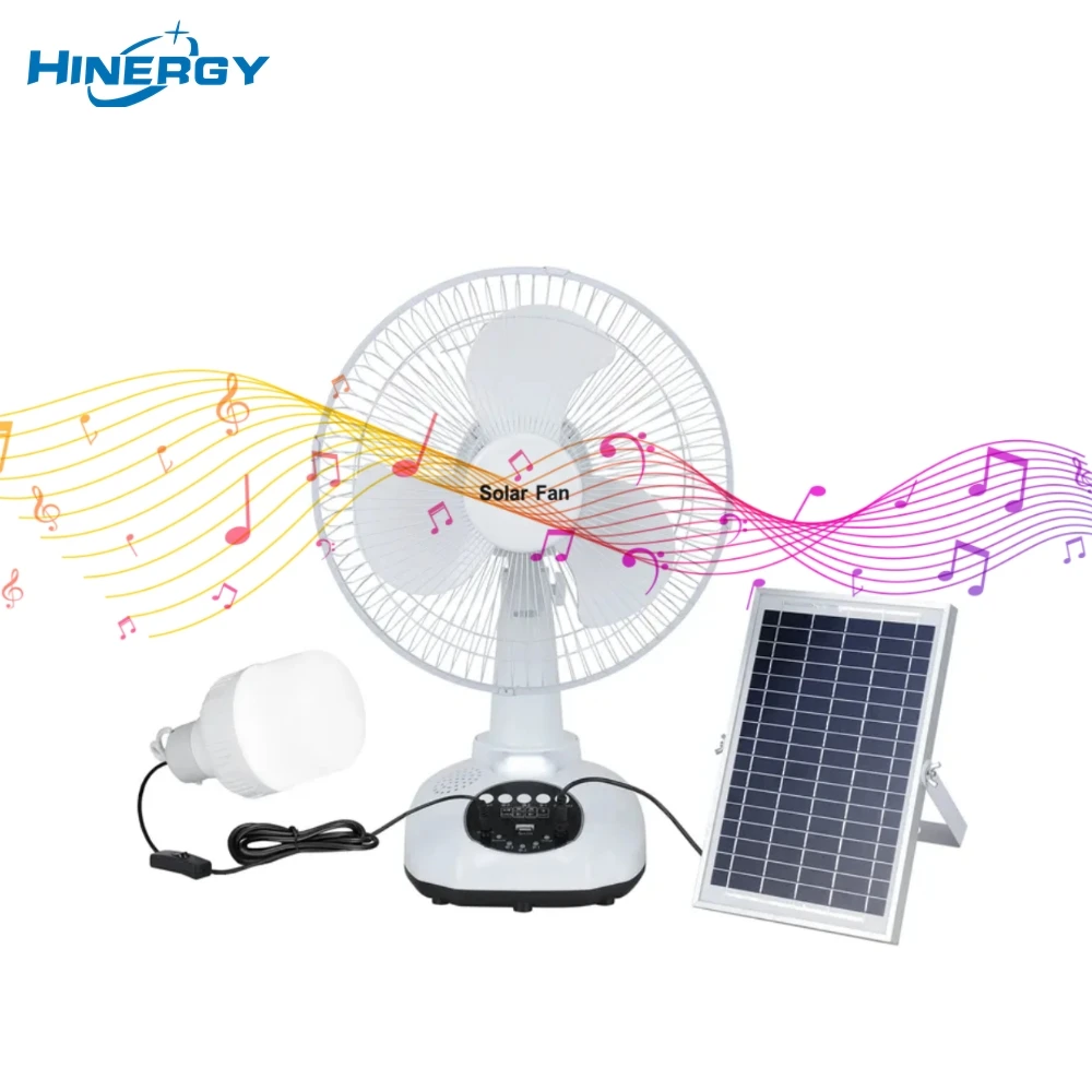 Wholesale 12 Inches Brushless Rechargeable LED Light Solar Fan with Multi-Function Music Competitive Price