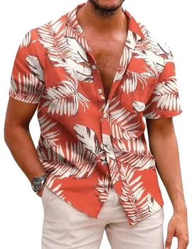 Wholesale 100% Polyester Men's Hawaiian Beach Shirt Summer All-Over Printed Design Short Sleeves Smart Casual Style Anti-Shrink