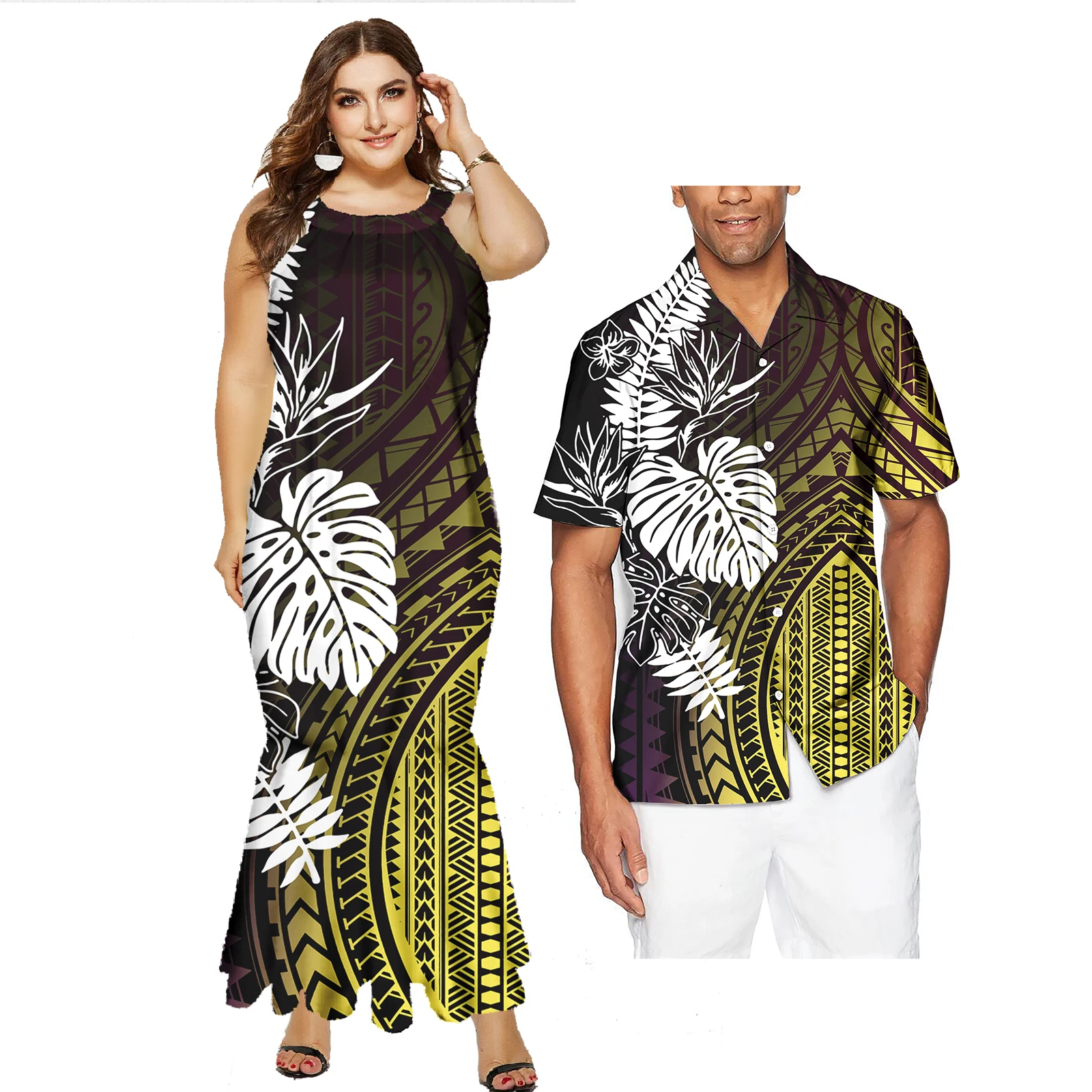 Couples Clothing Two Pieces Sets Polynesian Tribal Clothing Samoan Tapa ...