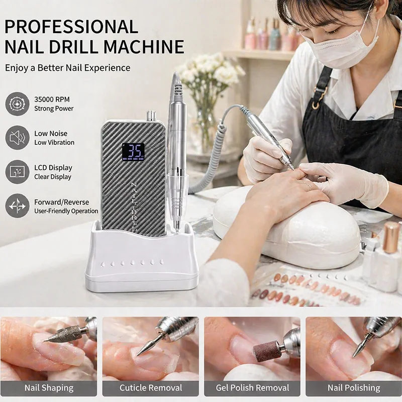 186 Wholesale Nail Salon Equipment Rechargeable Nail E File Brushless Nail Drill Machine