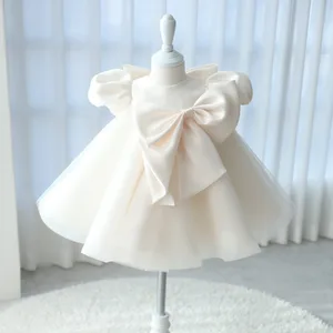New Summer Kids Weeding Dress Girl Puff Sleeve Birthday Party Dress Formal Children Bow Dresses Clothes for Kids