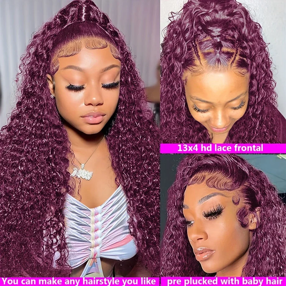 Glueless Human Hair Lace Frontal Wig Brazilian Water Wave Curly Black Hair w/ 13x4 Lace Front for Women_voghion.com