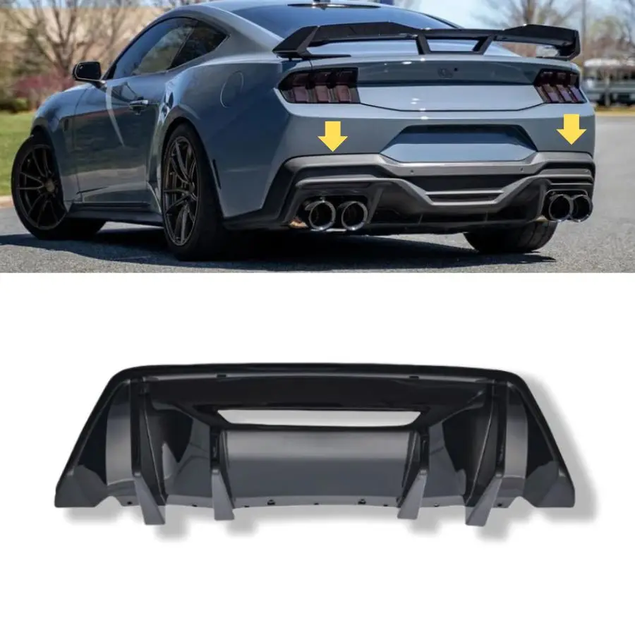 TIYPEOR Diffuser Bodykit for Ford Mustang 2024 - 2025 Glossy Black Rear Bumper Diffuser Lip ABS Replacement Accessories
