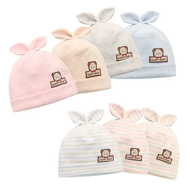 Color : Pink+Blue Stripes with Bowknot Leyeet Newborn Baby Infant Cartoon Embroidery Decoration Fetal Cap Sleeve Hat Keep Warm Cute Cap for 0 to 6 Months Baby