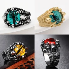 Fashion Stainless Steel Jewelry Wizard Ghost Red-Eyed Man Vintage Rings Textured Stones Man Ring Stainless Steel Rings