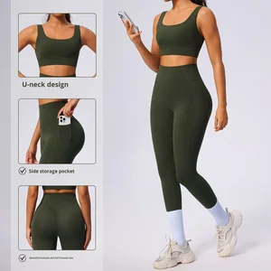 Custom Wholesale High Quality Nylon 2 Pcs Sports Bra Top Sets Butt Lifting Pants Fitness Leggings Gym Wear Yoga Sets for Women