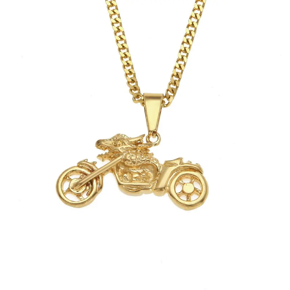 Men's Punk Rocker Biker Necklace - American Eagle "Ride To Live" Pendant In Gold/Silver Finish