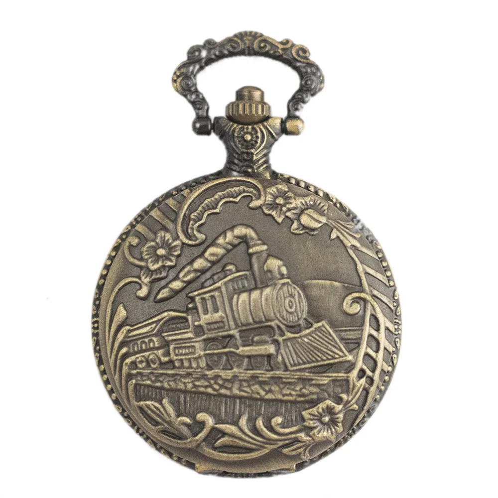 Orologio da tasca al quarzo inciso con treno Steampunk Orologio da tasca al quarzo inciso con treno Steampunk