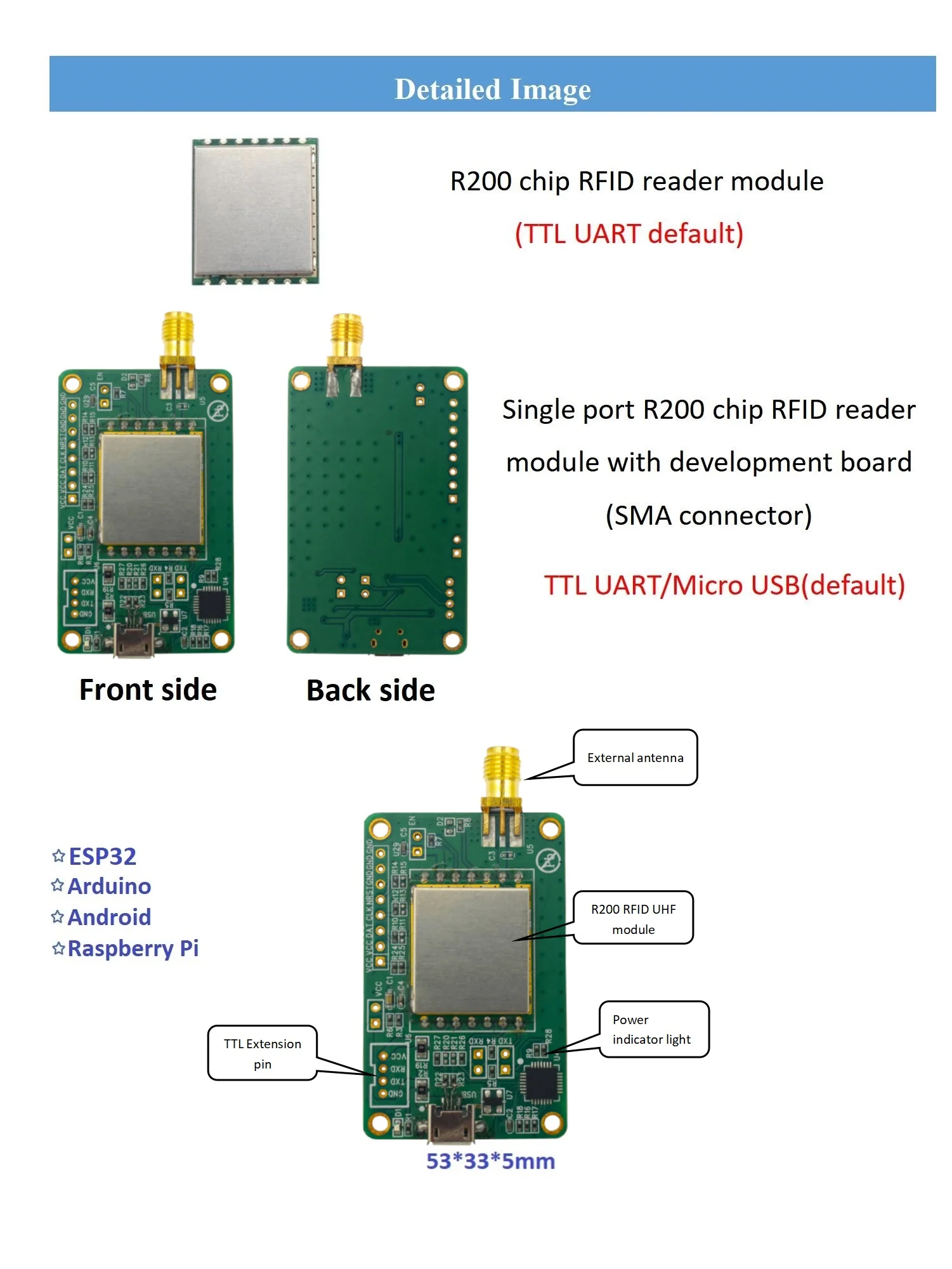 R200 Chip UHF RFID TTL EPS32 Module - 860-960mhz Reader