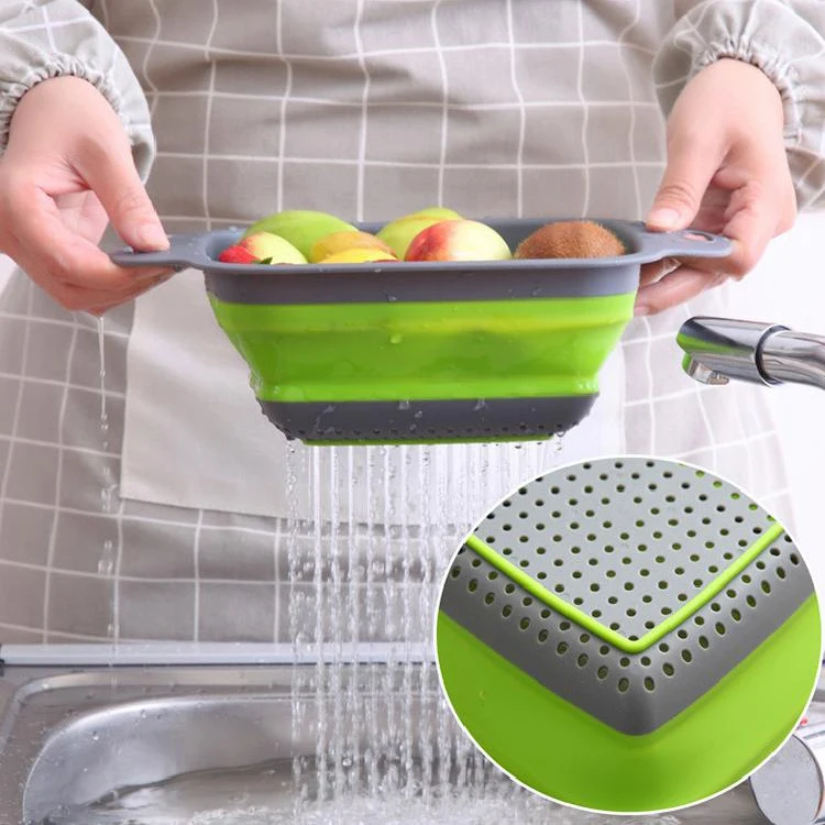 Basket 2pc Large Plastic Silicone Collapsable Rectangular and Strainer Colander
