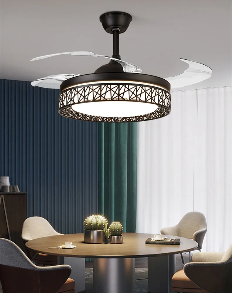 Ceiling fan Lights led Dimmable Chandelier Retractable fan with Remote control 42 inch ceiling fans for dining room/bedroom