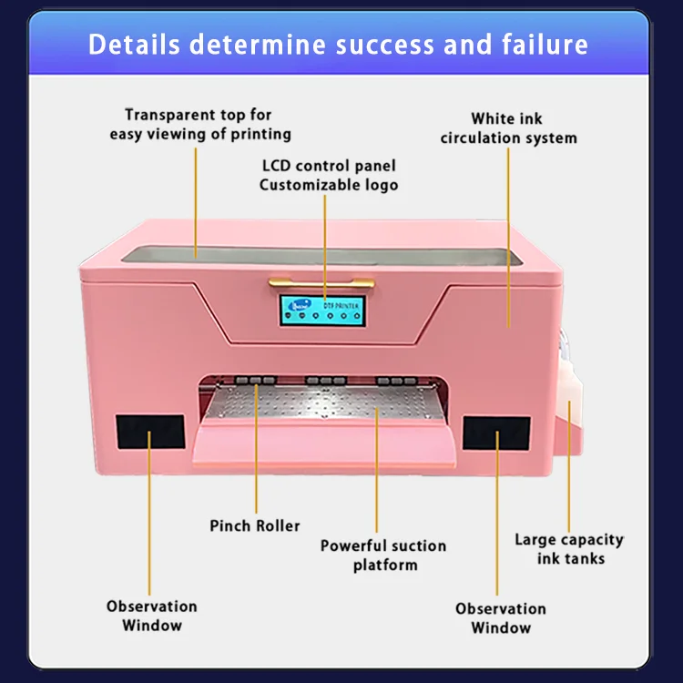 Lansong Small Size Pink A3 DTF Inkjet Printer T-Shirt Printing Machine T-shirt Clothes Pants Pillow Shoes Jeans Printing manufacture