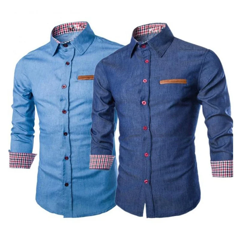 Männer stilvoll Denim Langärm Slim Fit Hemd Lien Kotteng Button Down Personaliséiert Hemd Männer Hemden119_voghion.com