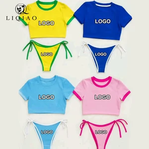 Custom Kids Two-Piece Swimwear Beachwear Sets Crop Top & Bikini Children Logo Print Swimsuits and Bikini OEM Low MOQ