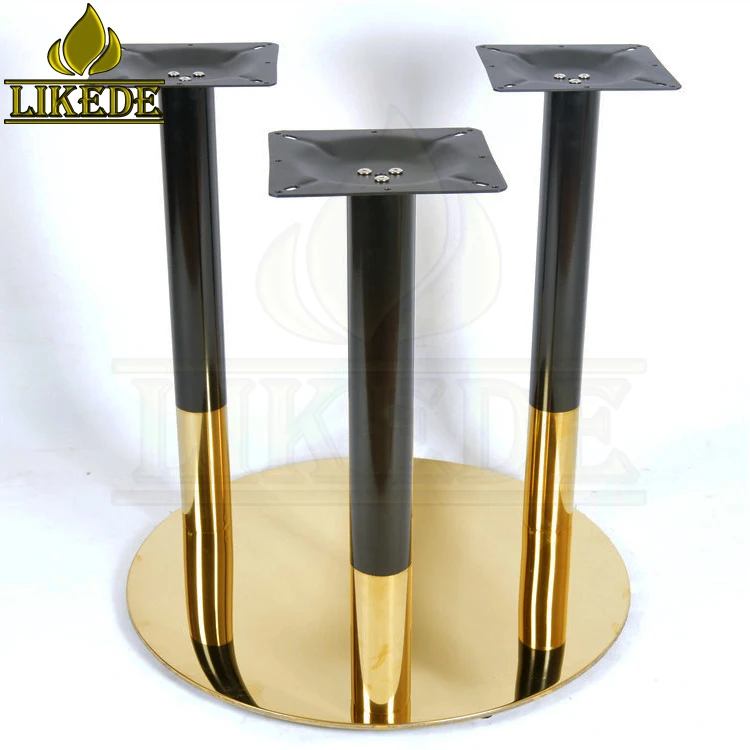 Newest High Quality Shiny Gold Black Big Large Heavy Duty 3 Pillars Columns Stainless Steel Table Base