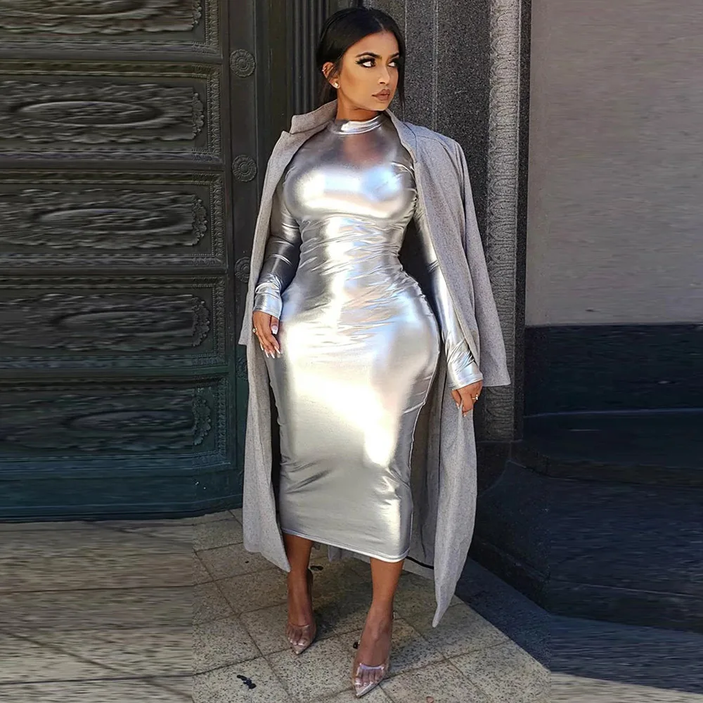 Shop Our American Style Back Zipper Bodycon Silver Dress Shop Our American Style Back Zipper Bodycon Silver Dress