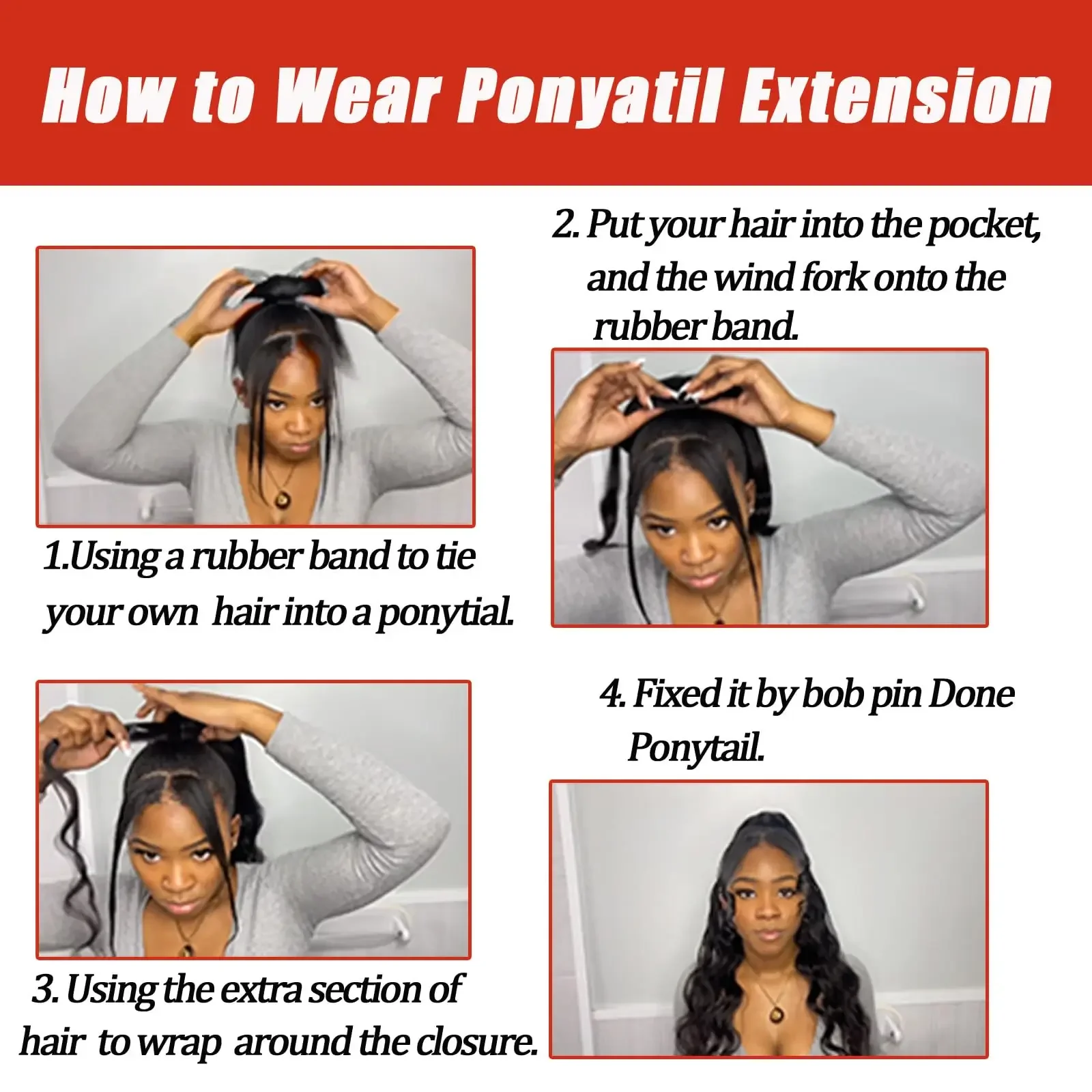 Body Wave Human Hair Ponytail Extension Natural Black Clip In Curly 32 inches_voghion.com