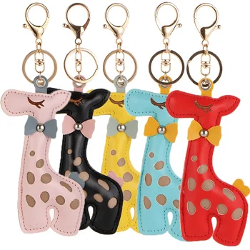 Fashion PU Leather Key Rings Cute Bowknot Giraffe Keychain  For Bag Car Pendant