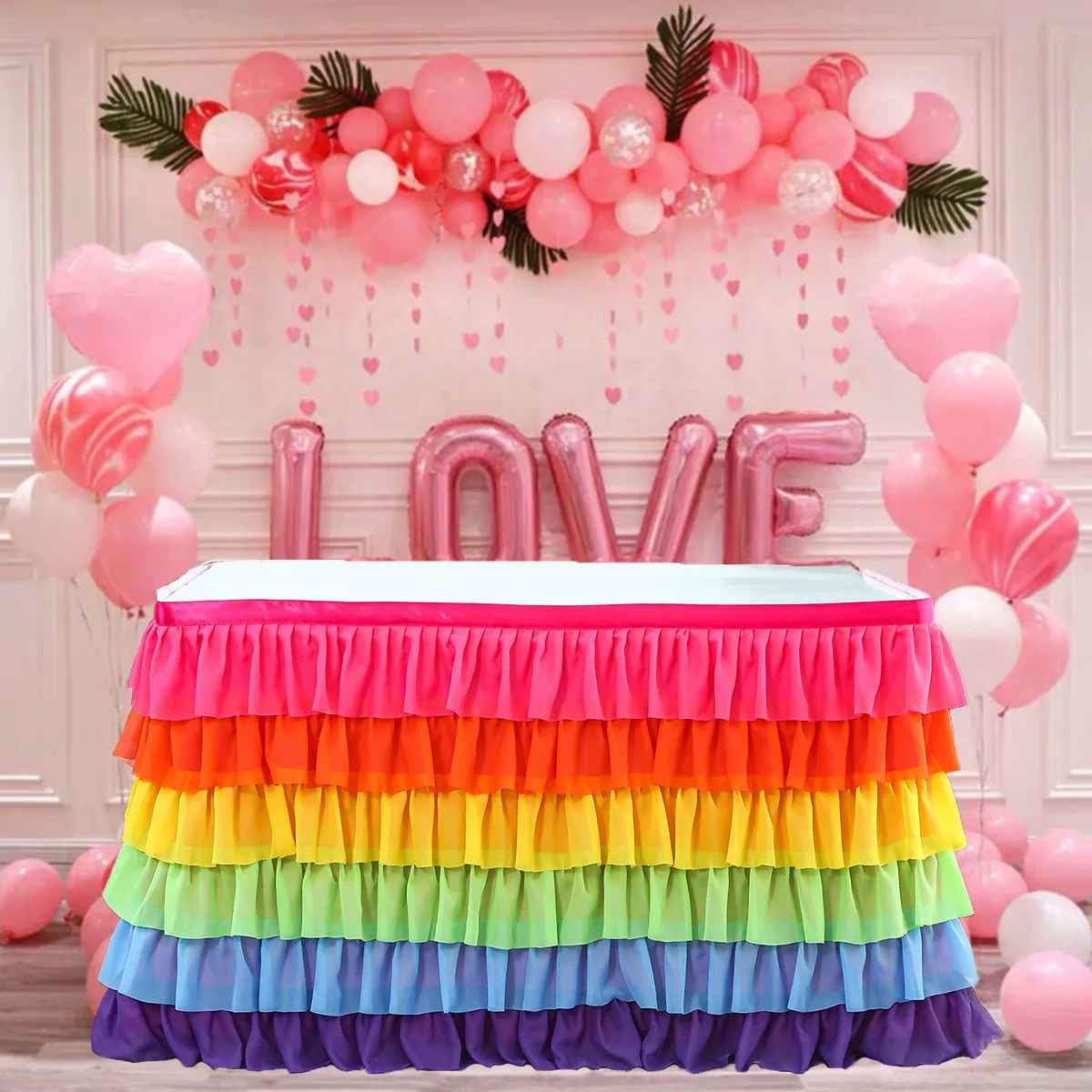 Rectangle T or Round Tutu Table Skirting for Party Wedding Birthday 6 Layer rainbow Ruffled Table Skirt