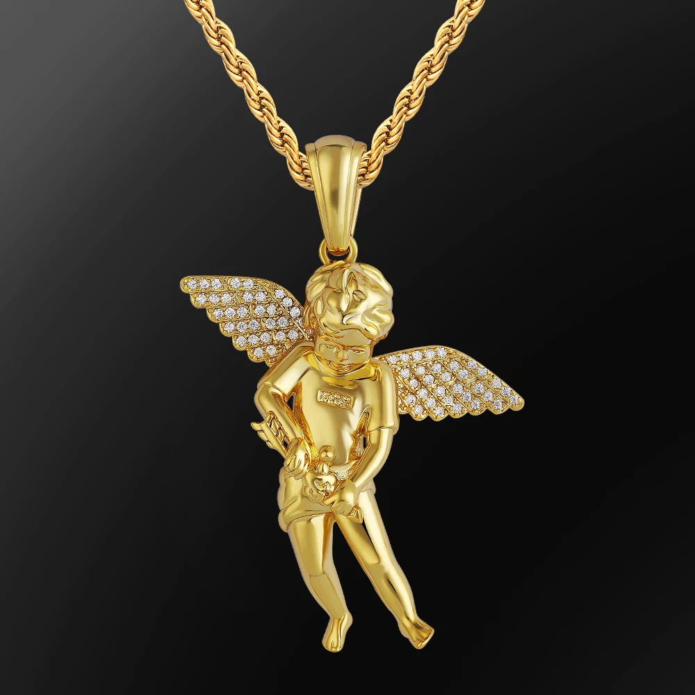 KRKC&CO Iced Out Pave CZ Diamond Angel Wings Pendant