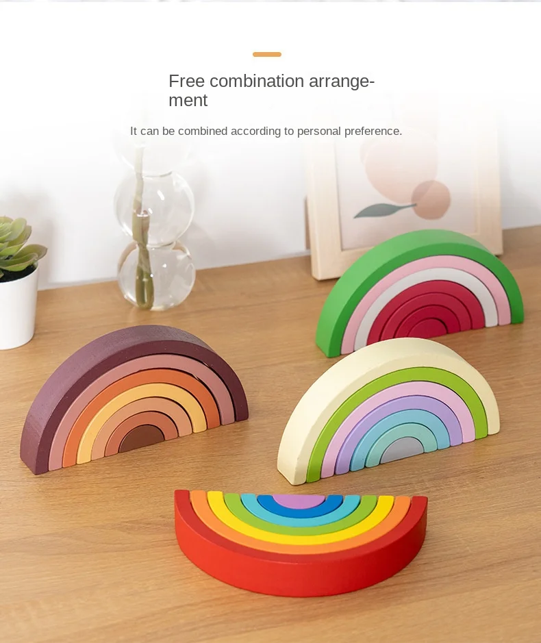 Wooden Rainbow Stacking Toy Set Montessori Building Blocks Stacker ...