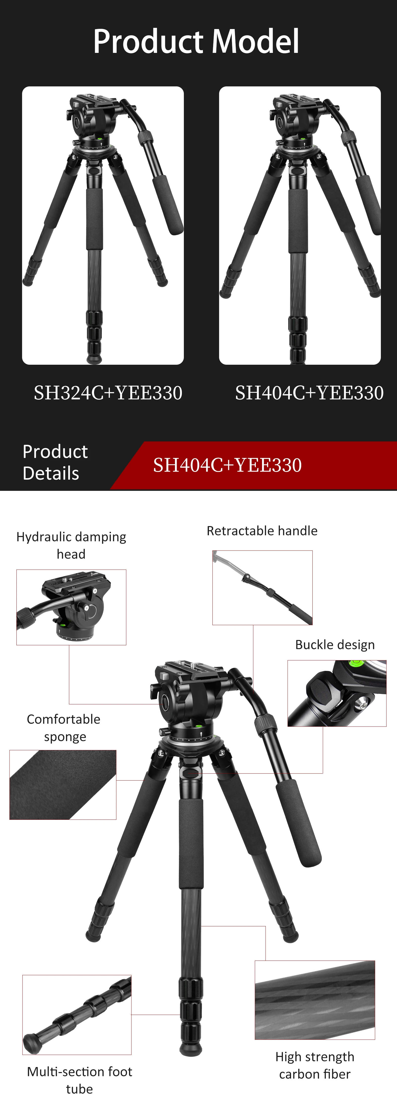 Bizen Sh404c+ye330 Professional Hunting Carbon Fiber Tripod 40mm Large