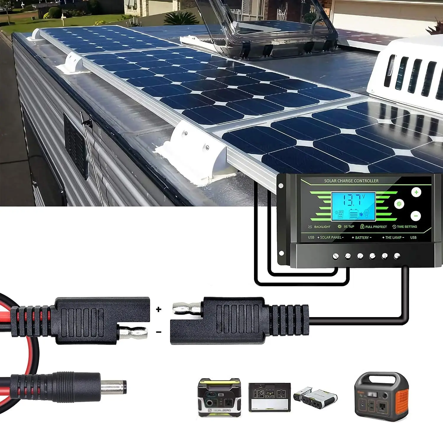 SAE Plug to DC Adapter Cable - Efficient Solar Power Connection