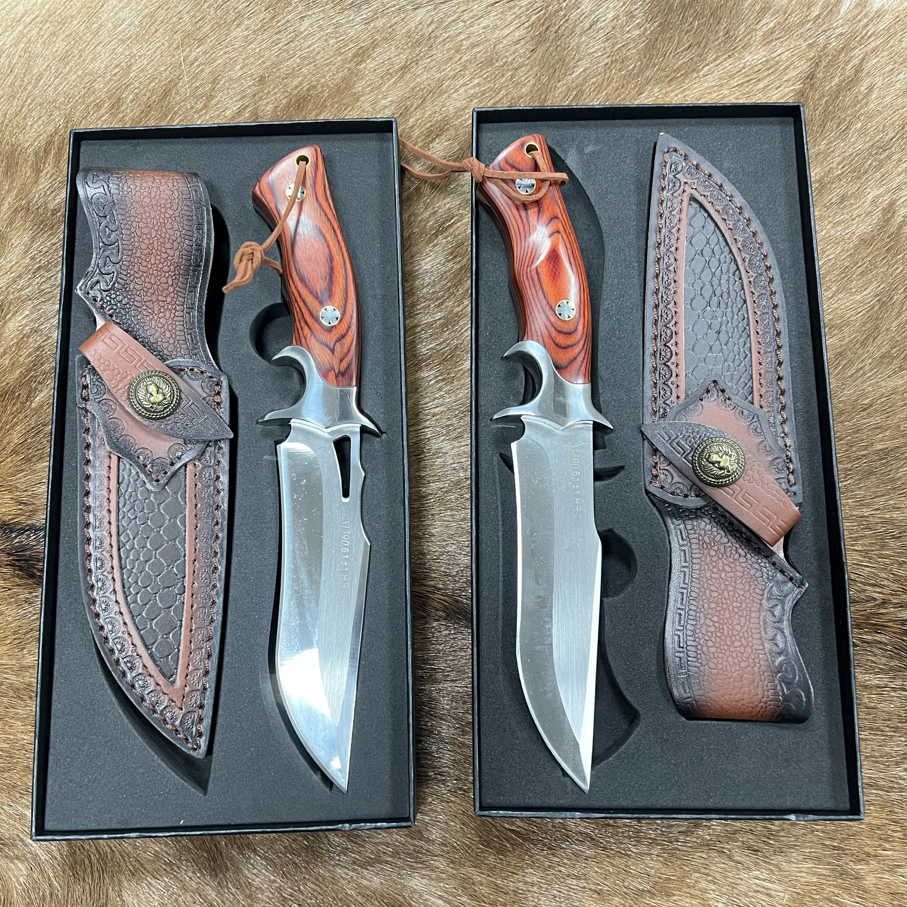 Premium Grade First Polished Hunting Knife with Wood Handle Survival Knife with Leather Sheath M390 Steel Fixed Blade Knife