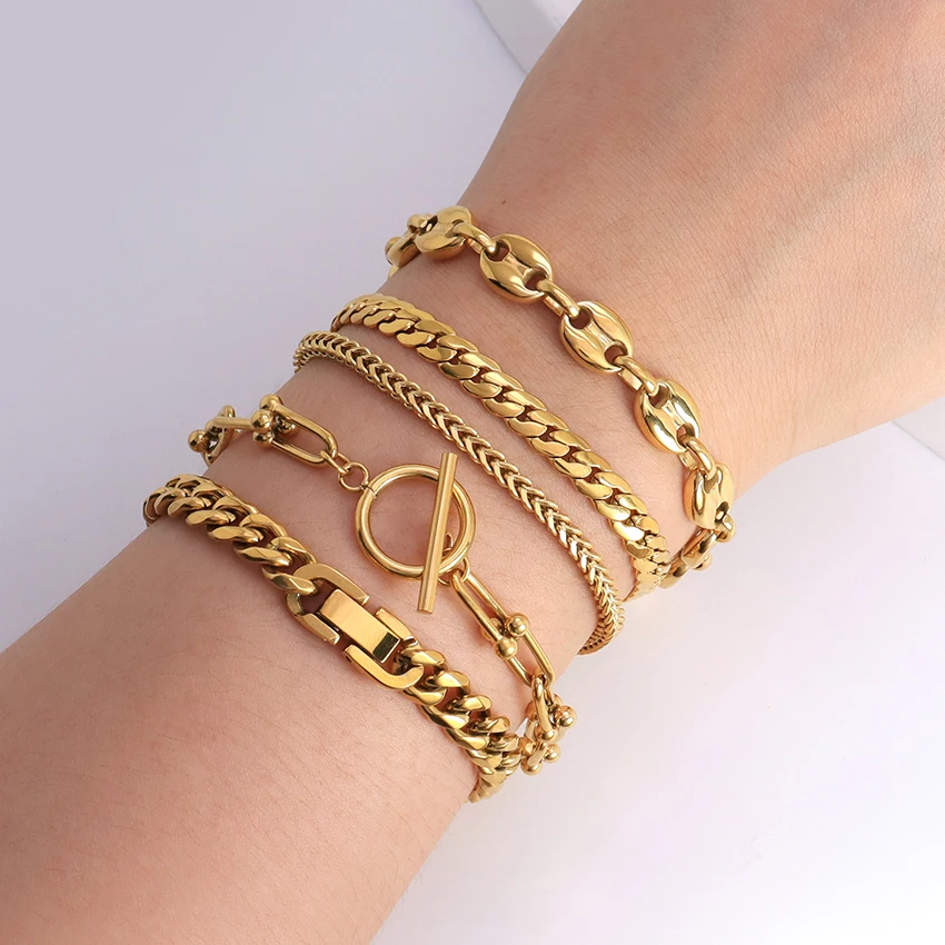YADOCA Set Collana E Bracciale Chicco Di Caff&egrave; - Acciaio Inossidabile Oro, 56cm+21cm, Uomo/Donna