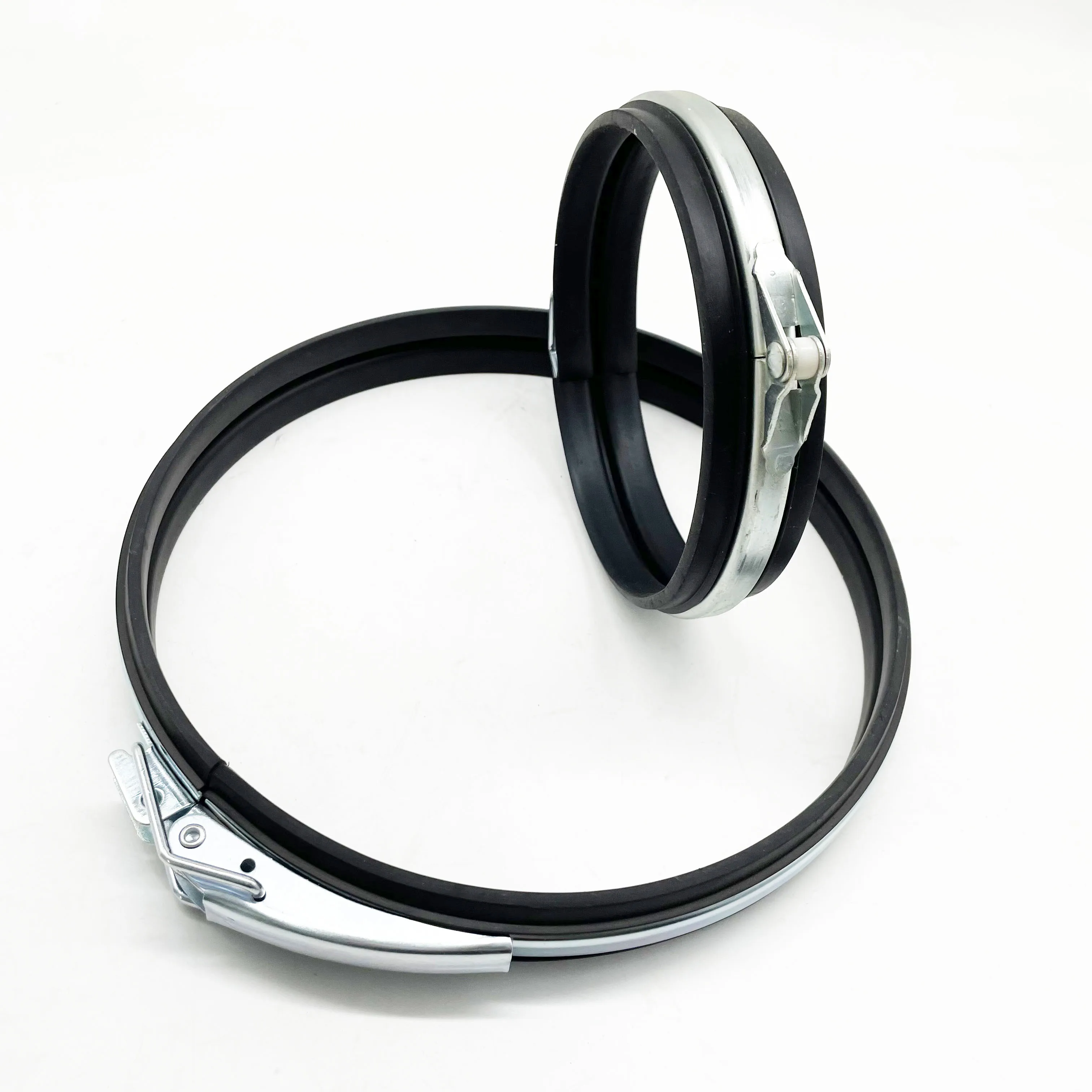 Galvanised Pipe Lever Clamp 160mm Quick Fit Duct Snap Clamp with Black EPDM Liner Rapid Lock Clamp Ring