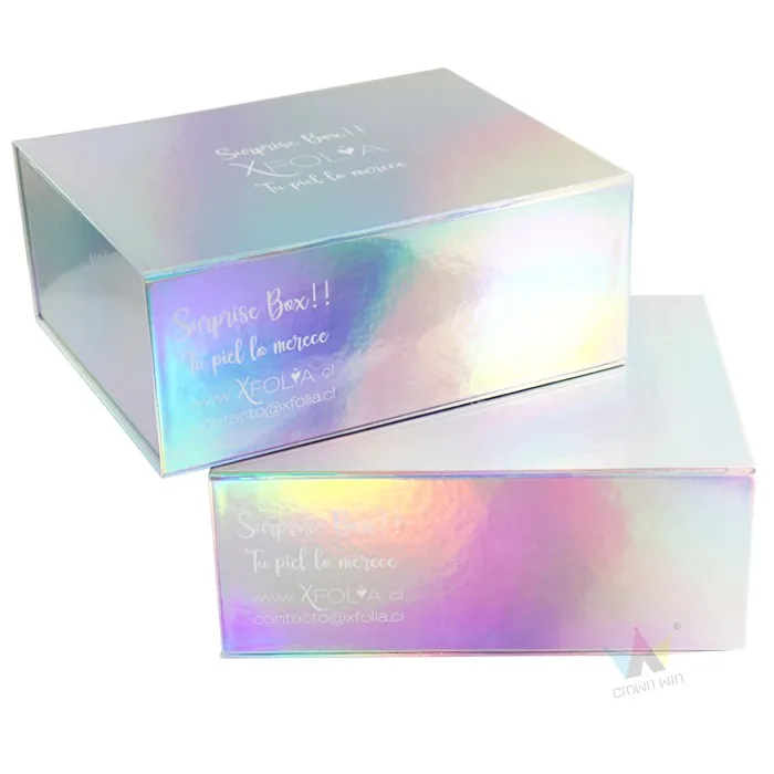 Unique Design Custom Logo Printed Iridescence Magnetic Holographic Gift Box Packaging
