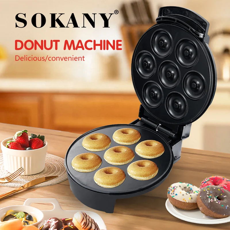 1200W Mini Donut Maker Machine for Kid-Friendly Breakfast, Makes 7 Doughnuts